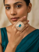 Concentric Square Kundan Studded Brass Adjustable Ring