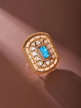 Concentric Square Kundan Studded Brass Adjustable Ring