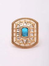 Concentric Square Kundan Studded Brass Adjustable Ring