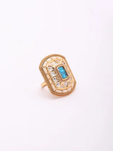 Concentric Square Kundan Studded Brass Adjustable Ring