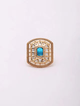 Concentric Square Kundan Studded Brass Adjustable Ring