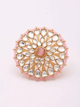Pink Beaded Halo Polki Brass Statement Ring