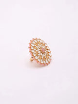 Pink Beaded Halo Polki Brass Statement Ring
