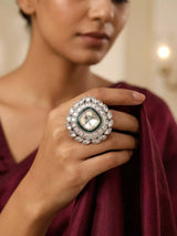 Cushion Cut Halo Polki Brass Adjustable Ring