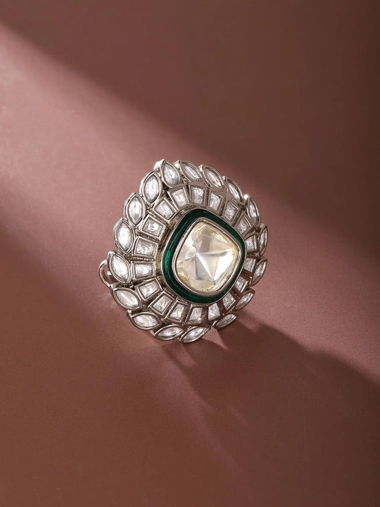Cushion Cut Halo Polki Brass Adjustable Ring