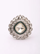 Cushion Cut Halo Polki Brass Adjustable Ring