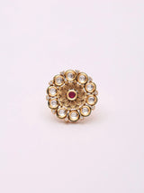 Floral Kundan White Stone Adjustable Brass Ring