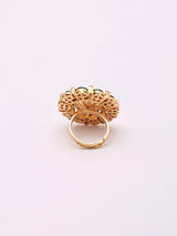 Floral Kundan White Stone Adjustable Brass Ring