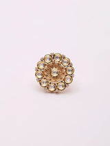 Floral Kundan White Stone Adjustable Brass Ring