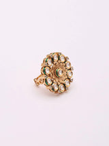 Floral Kundan White Stone Adjustable Brass Ring