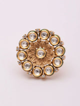 Floral Kundan White Stone Adjustable Brass Ring