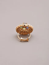Multicolour Kundan Ring with Pearl Border and Gemstone Inlay