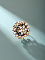 Floral Chakra Kundan Stone Studded Brass Adjustable Ring