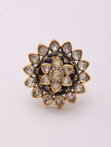 Floral Chakra Kundan Stone Studded Brass Adjustable Ring