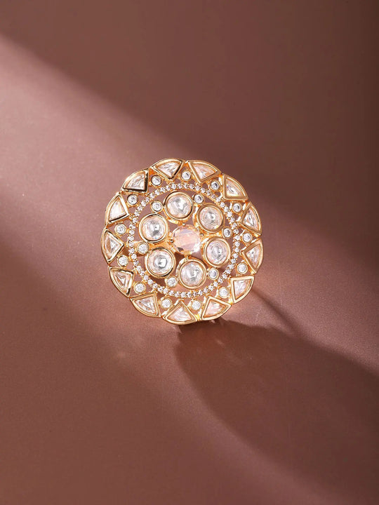 Kundan Stone Studded Adjustable Brass Ring