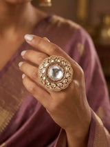 Kundan Stone Studded Adjustable Brass Cocktail Ring