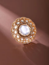 Kundan Stone Studded Adjustable Brass Cocktail Ring