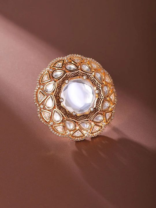 Kundan Stone Studded Adjustable Brass Cocktail Ring
