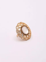 Kundan Stone Studded Adjustable Brass Cocktail Ring