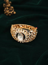 Floral Polki Pear Stone Brass Openable Cuff Bangle
