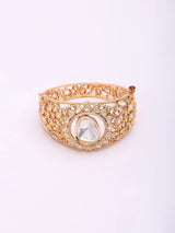 Floral Polki Pear Stone Brass Openable Cuff Bangle
