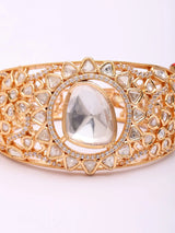Floral Polki Pear Stone Brass Openable Cuff Bangle