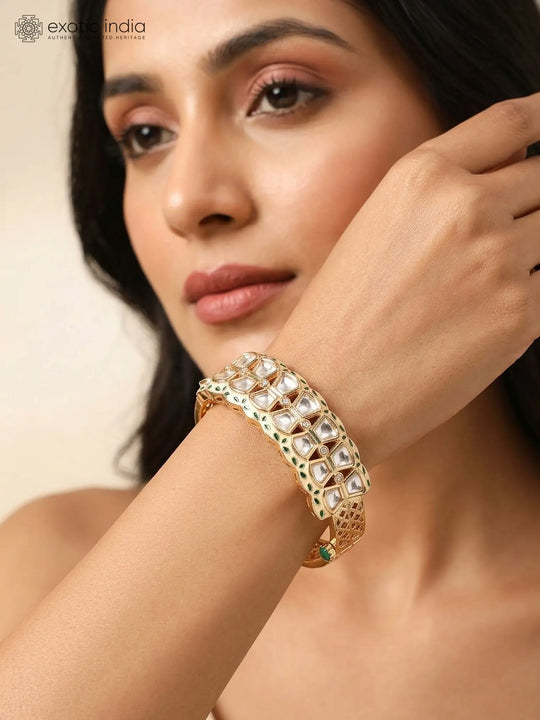 Mint Green Meenakari Kundan Openable Brass Bracelet