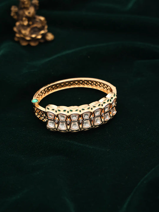 Mint Green Meenakari Kundan Openable Brass Bracelet