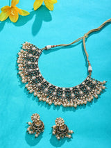 Polki Stone and Pearl Drop Brass Necklace Set