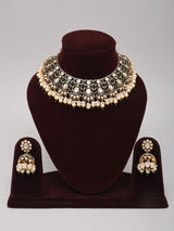 Polki Stone and Pearl Drop Brass Necklace Set