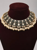 Polki Stone and Pearl Drop Brass Necklace Set
