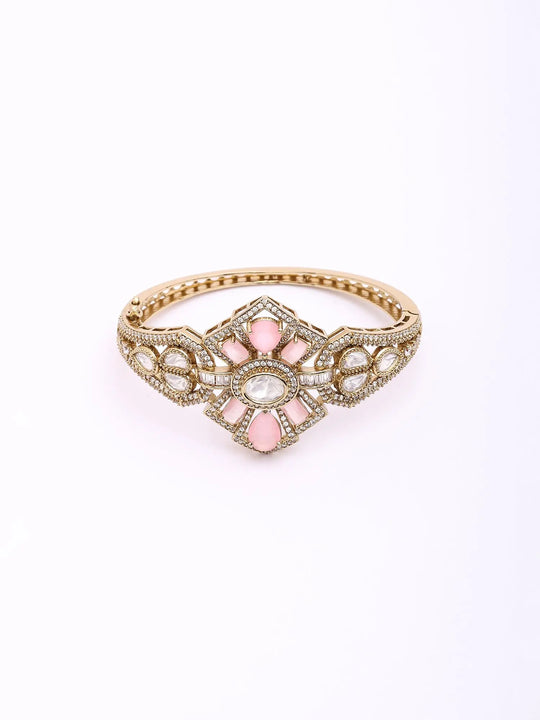 Geometric Stone Studded Openable Brass Cuff Bracelet