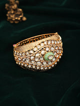 Peach Kundan and Polki Openable Brass Kada Bangle