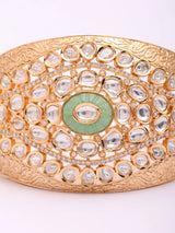 Peach Kundan and Polki Openable Brass Kada Bangle
