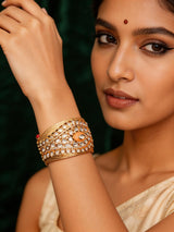 Peach Kundan and Polki Openable Brass Kada Bangle