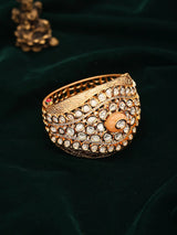 Peach Kundan and Polki Openable Brass Kada Bangle