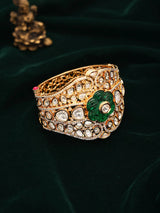 Floral Polki Stone Studded Openable Cuff Bangle in Green
