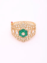 Floral Polki Stone Studded Openable Cuff Bangle in Green