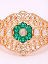 Floral Polki Stone Studded Openable Cuff Bangle in Green