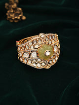 Floral Polki Stone Studded Openable Cuff Bangle in Green