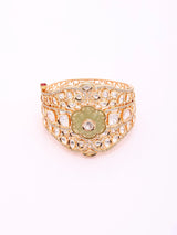Floral Polki Stone Studded Openable Cuff Bangle in Green