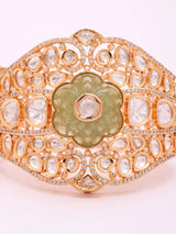 Floral Polki Stone Studded Openable Cuff Bangle in Green