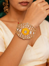 Floral Polki Stone Studded Openable Cuff Bangle in Green