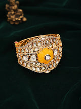 Floral Polki Stone Studded Openable Cuff Bangle in Green