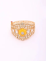 Floral Polki Stone Studded Openable Cuff Bangle in Green