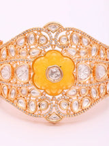 Floral Polki Stone Studded Openable Cuff Bangle in Green