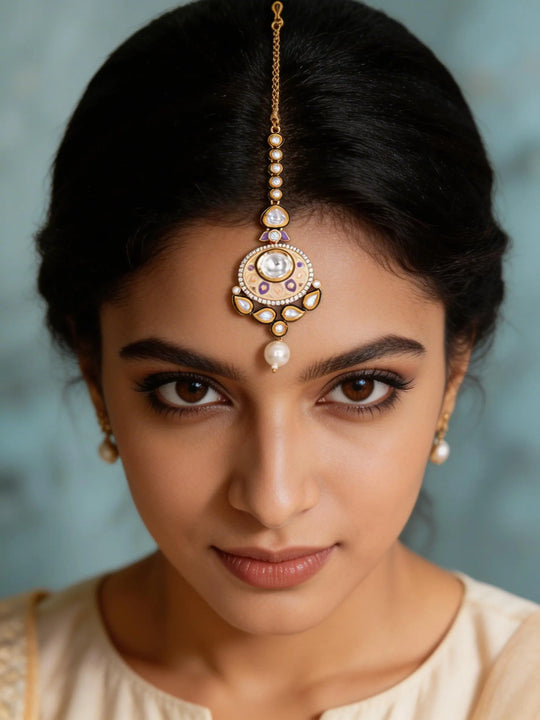 Polki and Meenakari Brass Maang Tikka