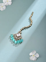 Blue Marquise Kundan Maang Tikka with Bead Drop