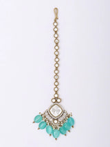 Blue Marquise Kundan Maang Tikka with Bead Drop