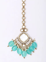 Blue Marquise Kundan Maang Tikka with Bead Drop